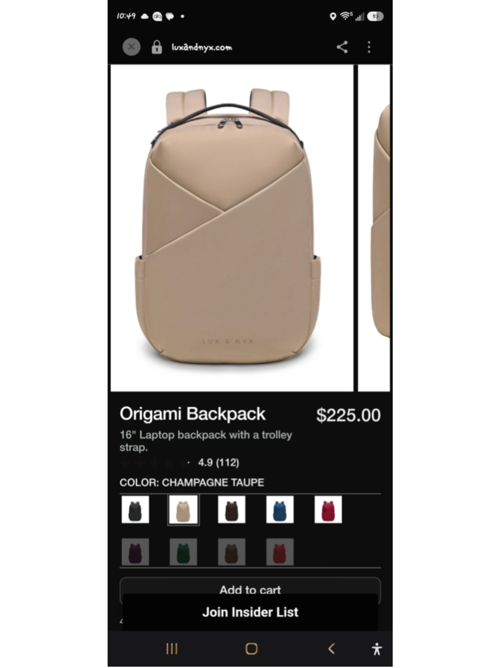 NWT Lux & Nyx Daily Origami Backpack 16" Laptop Bag Ultra Matte Champagne - Picture 15 of 15